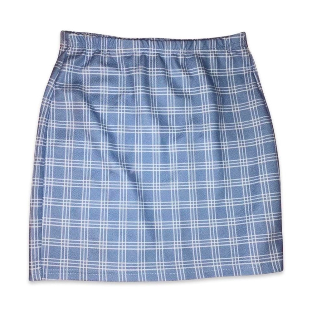 Light blue plaid mini skirt white striped bodycon skirt